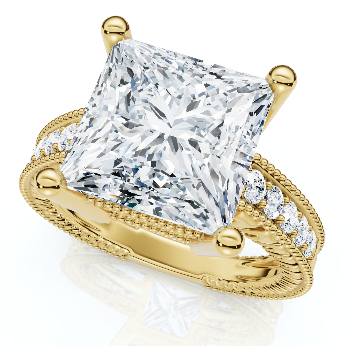 Certified 4 1/5Ct Princess Cut Diamond Vintage Engagement Ring Lab Grown (F-G, VS)