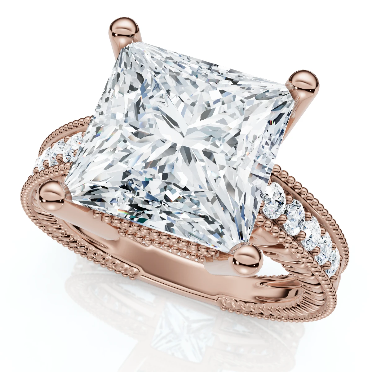 Certified 4 1/5Ct Princess Cut Diamond Vintage Engagement Ring Lab Grown (F-G, VS)