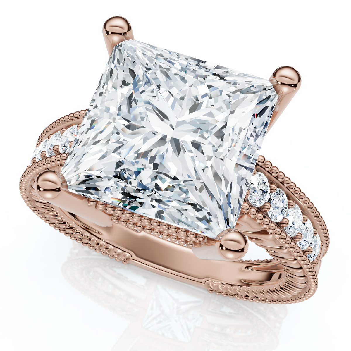 Certified 4 1/5Ct Princess Cut Diamond Vintage Engagement Ring Lab Grown (F-G, VS)