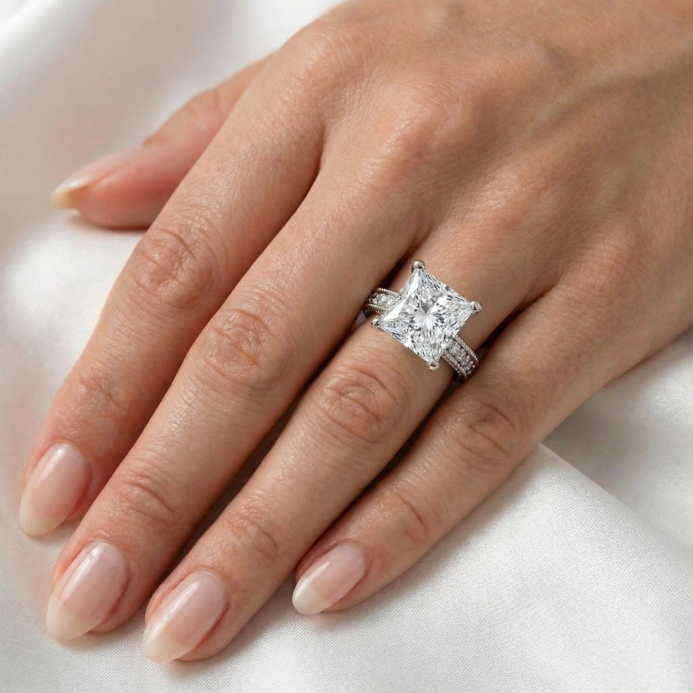 Certified 4 1/5Ct Princess Cut Diamond Vintage Engagement Ring Lab