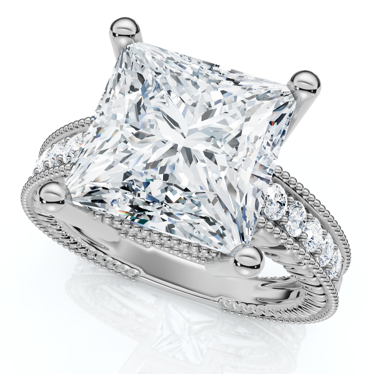 Certified 4 1/5Ct Princess Cut Diamond Vintage Engagement Ring Lab Grown (F-G, VS)