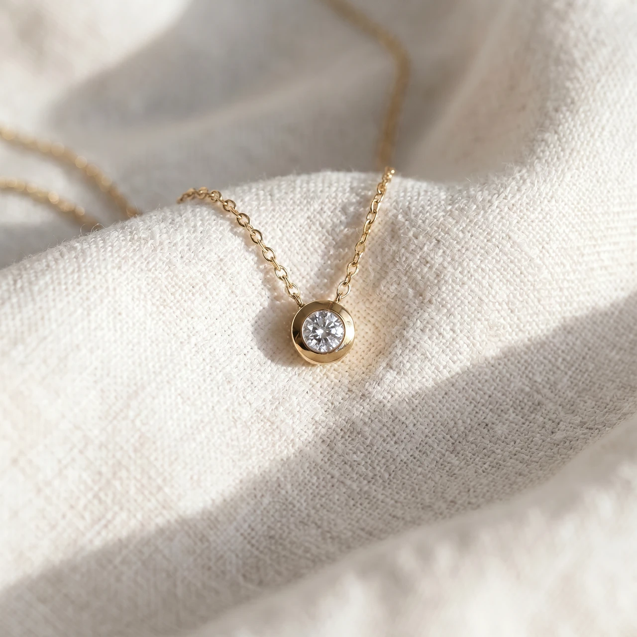 3/8ct Lab Grown Bezel Solitaire Diamond Pendant 14k Yellow Gold Necklace (F-G, VVS)