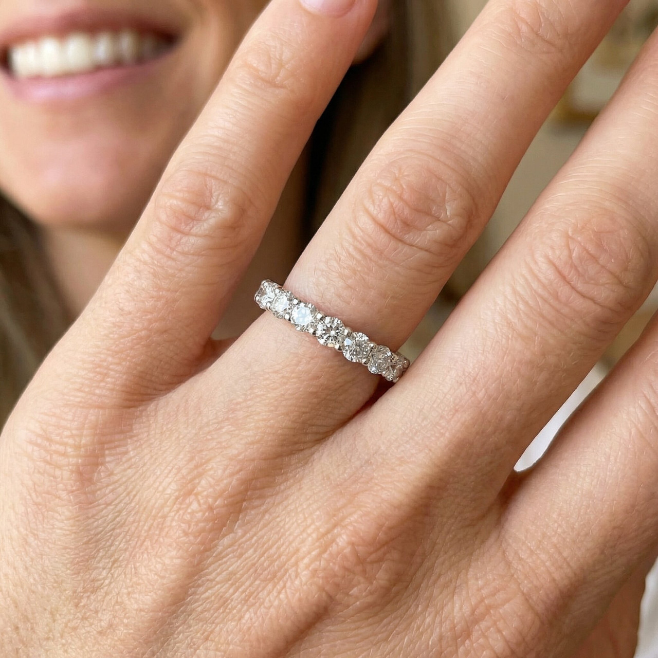 950 Platinum 2ct Diamond Eternity Wedding Ring Lab Grown Band (F-G, VS)