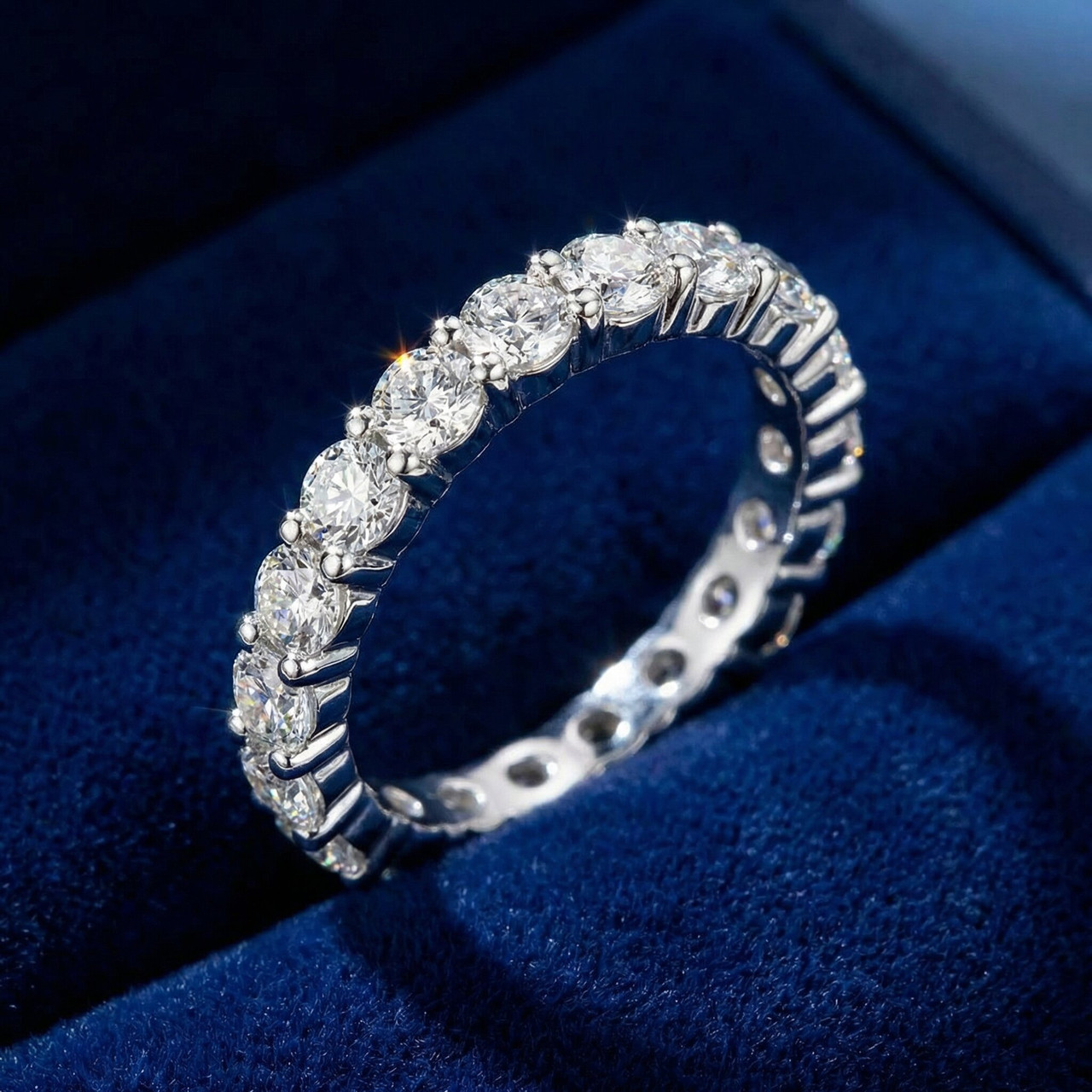 950 Platinum 2ct Diamond Eternity Wedding Ring Lab Grown Band (F-G, VS)