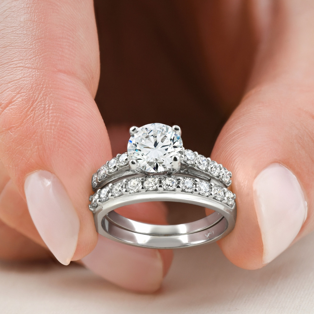 Certified 2 1/2Ct Diamond Engagement Wedding Ring Set 14k Gold Lab Grown (E-F, VS)