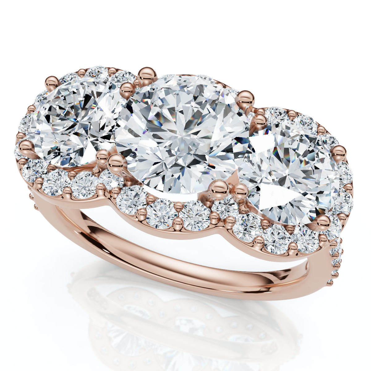 Certified 3 3/4Ct Three Stone Diamond Engagement Ring 14k Gold Lab Grown (E-F, VS)