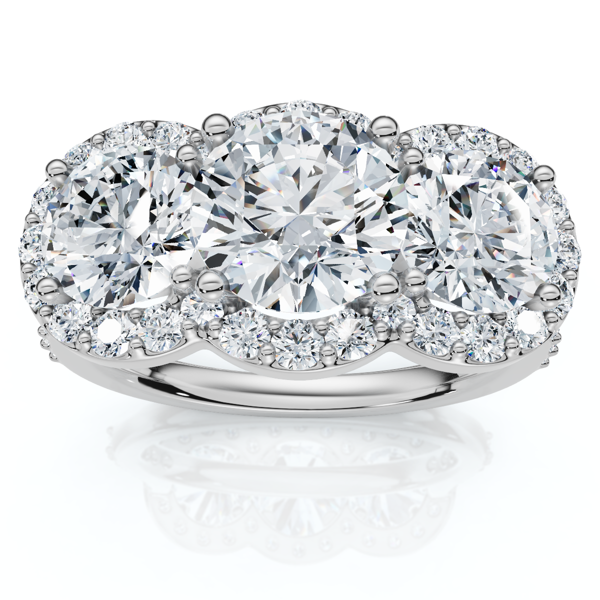 Certified 3 3/4Ct Three Stone Diamond Engagement Ring 14k Gold Lab Grown (E-F, VS)