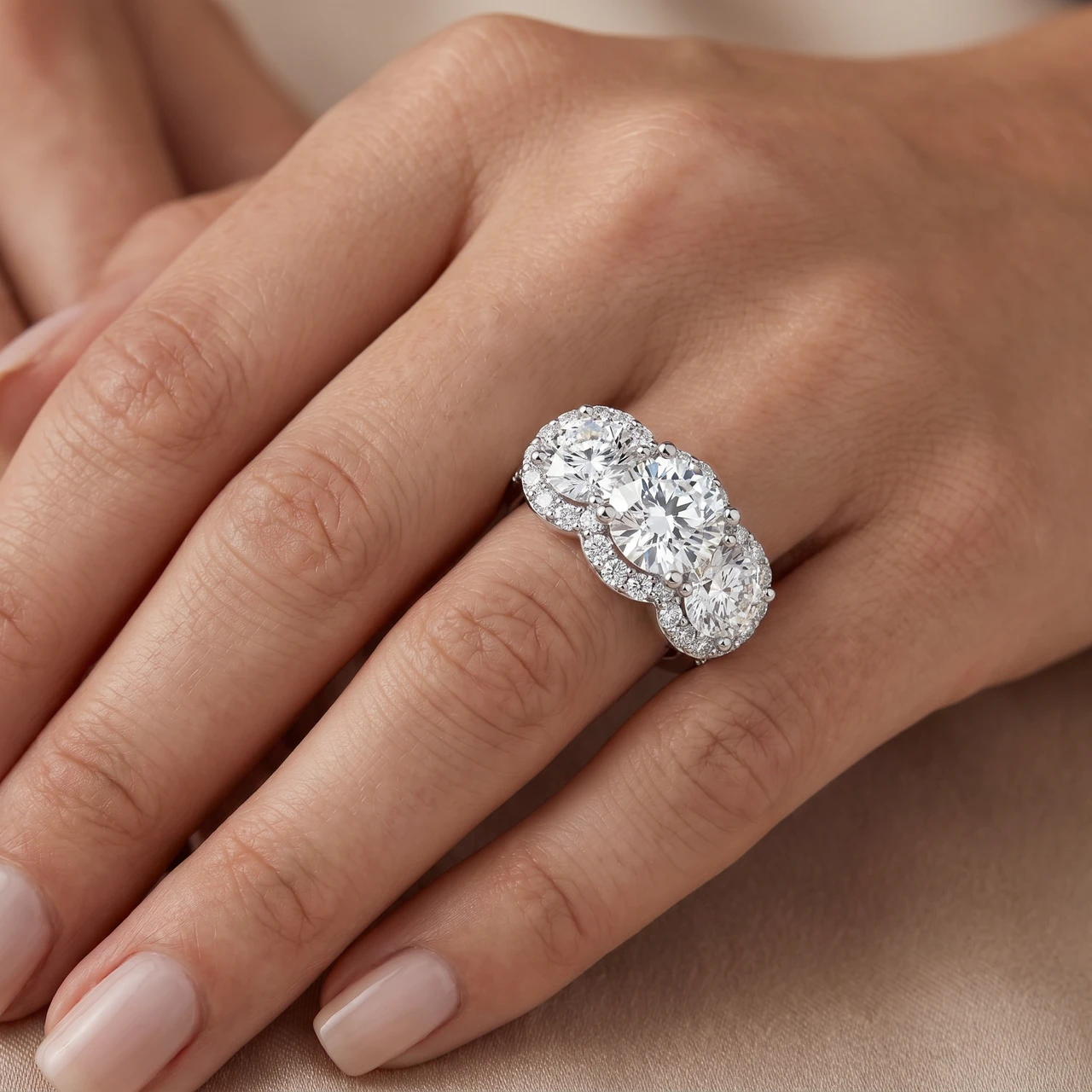 Certified 3 3/4Ct Three Stone Diamond Engagement Ring 14k Gold Lab Grown (E-F, VS)