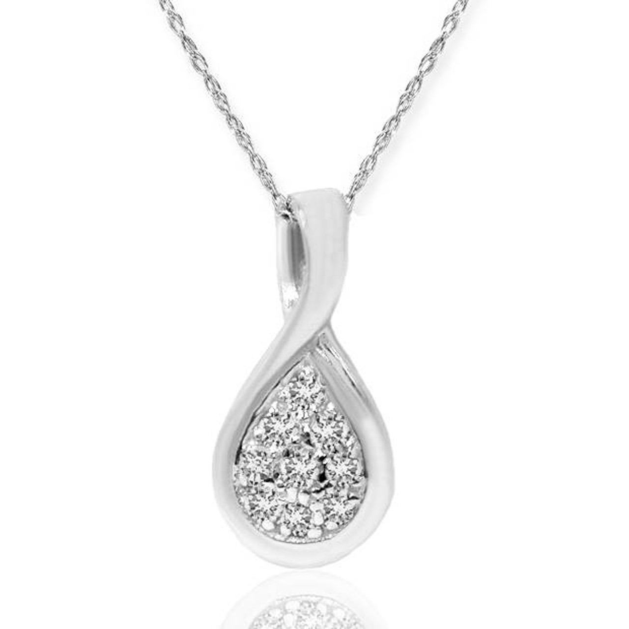 1/10ct Pave Tear Drop Solitaire Diamond Pendant 10K White Gold (G-H, I2-I3) 1/10ct Pave Tear Drop Solitaire Diamond Pendant 10K White Gold (G-H, I2-I3)