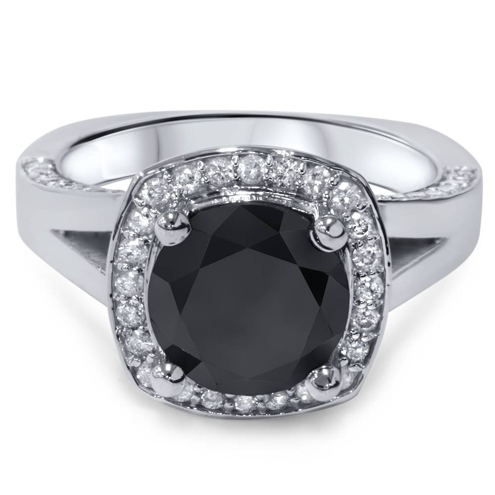 3 5/8 Ct Black Diamond Halo Split Shank Engagement Ring 14K White Gold (H-I, I1)