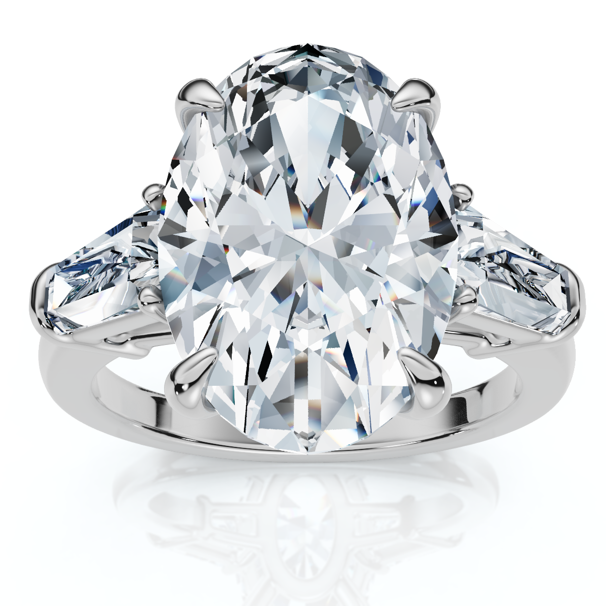 Certified 4 1/3Ct Oval & Baguette Diamond Engagement Ring 14k Gold/Pt Lab Grown (F-G, VS)