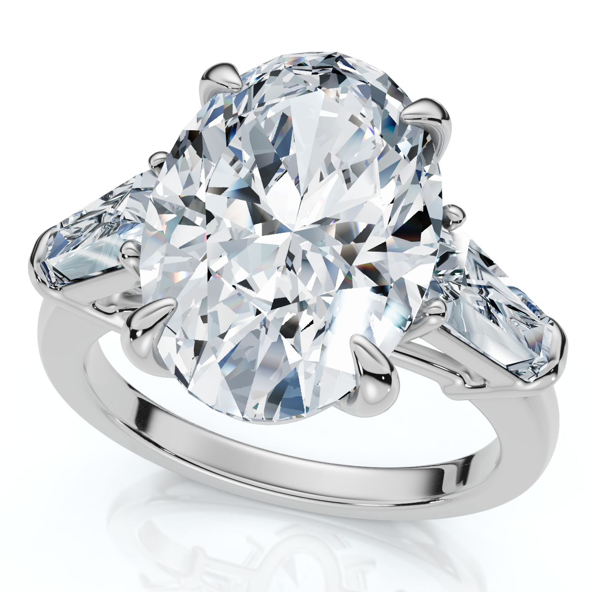 Certified 4 1/3Ct Oval & Baguette Diamond Engagement Ring 14k Gold/Pt Lab Grown (F-G, VS)