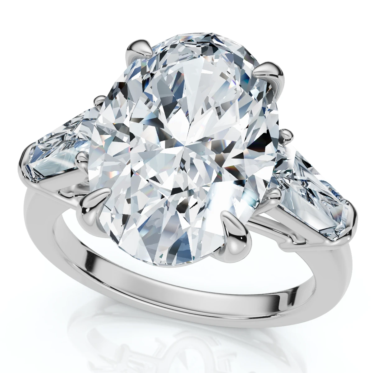 Certified 4 1/3Ct Oval & Baguette Diamond Engagement Ring 14k Gold/Pt Lab Grown (F-G, VS)