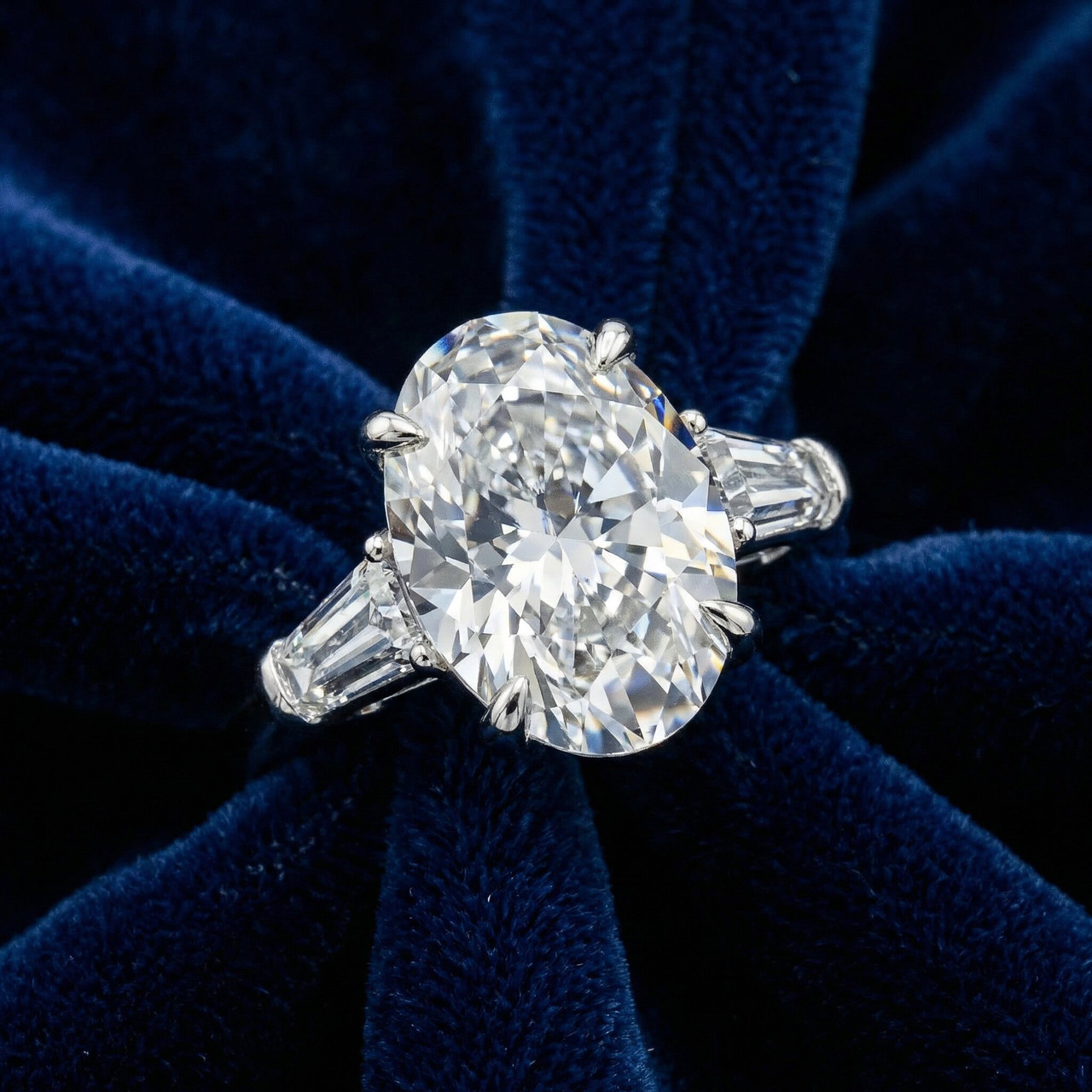 Certified 4 1/3Ct Oval & Baguette Diamond Engagement Ring 14k Gold/Pt Lab Grown (F-G, VS)