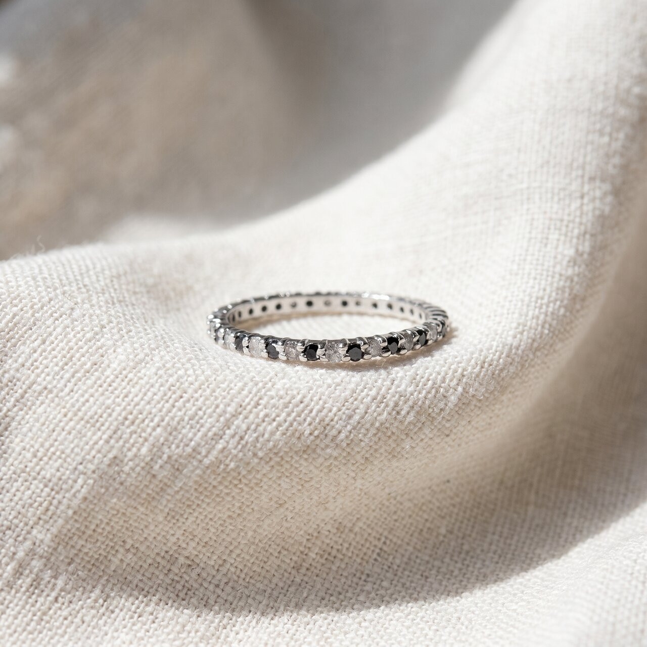 1/2ct Black & White Diamond Eternity Ring 14K White Gold (G-H, I2-I3)