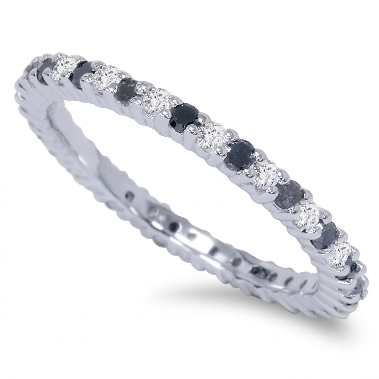 1/2ct Black & White Diamond Eternity Ring 14K White Gold (G-H, I2-I3)