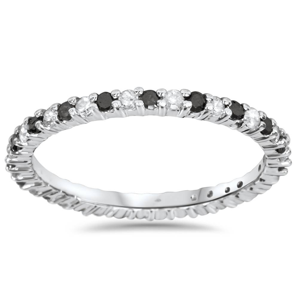 1/2ct Black & White Diamond Eternity Ring 14K White Gold (G-H, I2-I3)