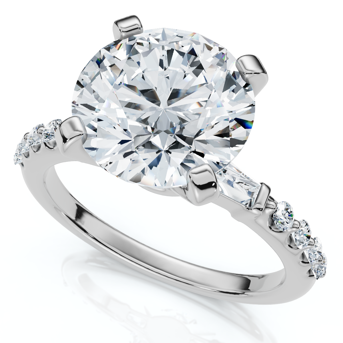 Certified 3Ct Diamond & Baguette Accent Diamond Ring 14k Gold or Pt Lab Grown (F-G, VS)