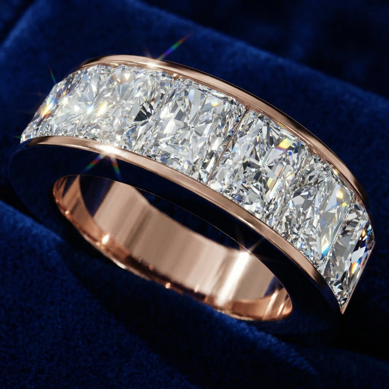 7Ct Diamond Radiant Cut Men's Ring 14k Gold or Platinum (F-G, VS)