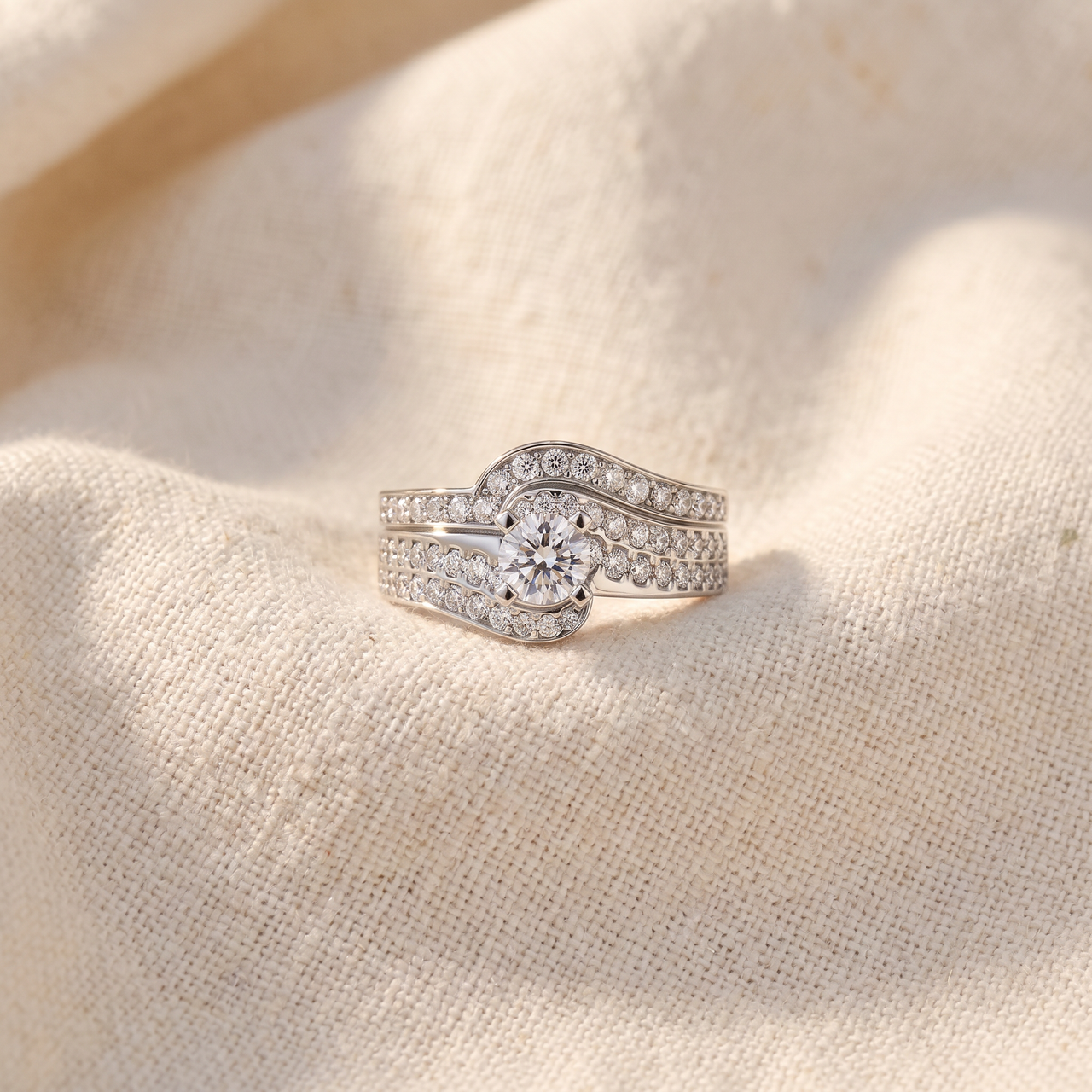 1Ct TW Diamond Engagement Wedding Ring Set Lab Grown (E-F, VS)