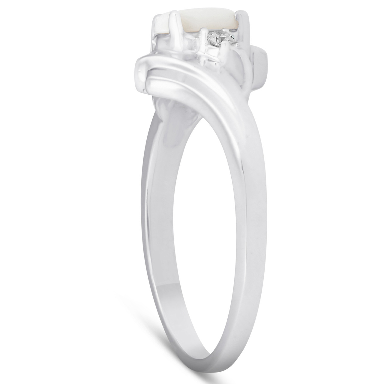 3/8ct Oval Opal Diamond Ring 14K White Gold (G-H, I1)