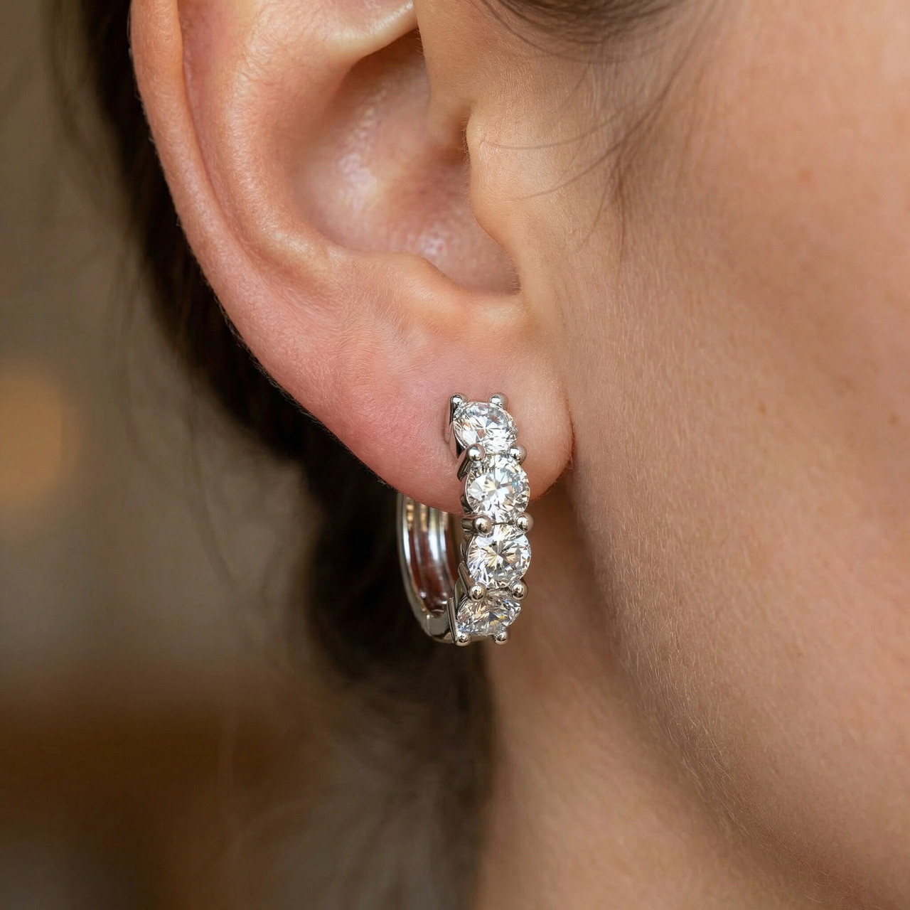 2Ct Diamond Hoops Small 14k White or Yellow Gold Lab Grown 5/8" Tall (E-F, VS)