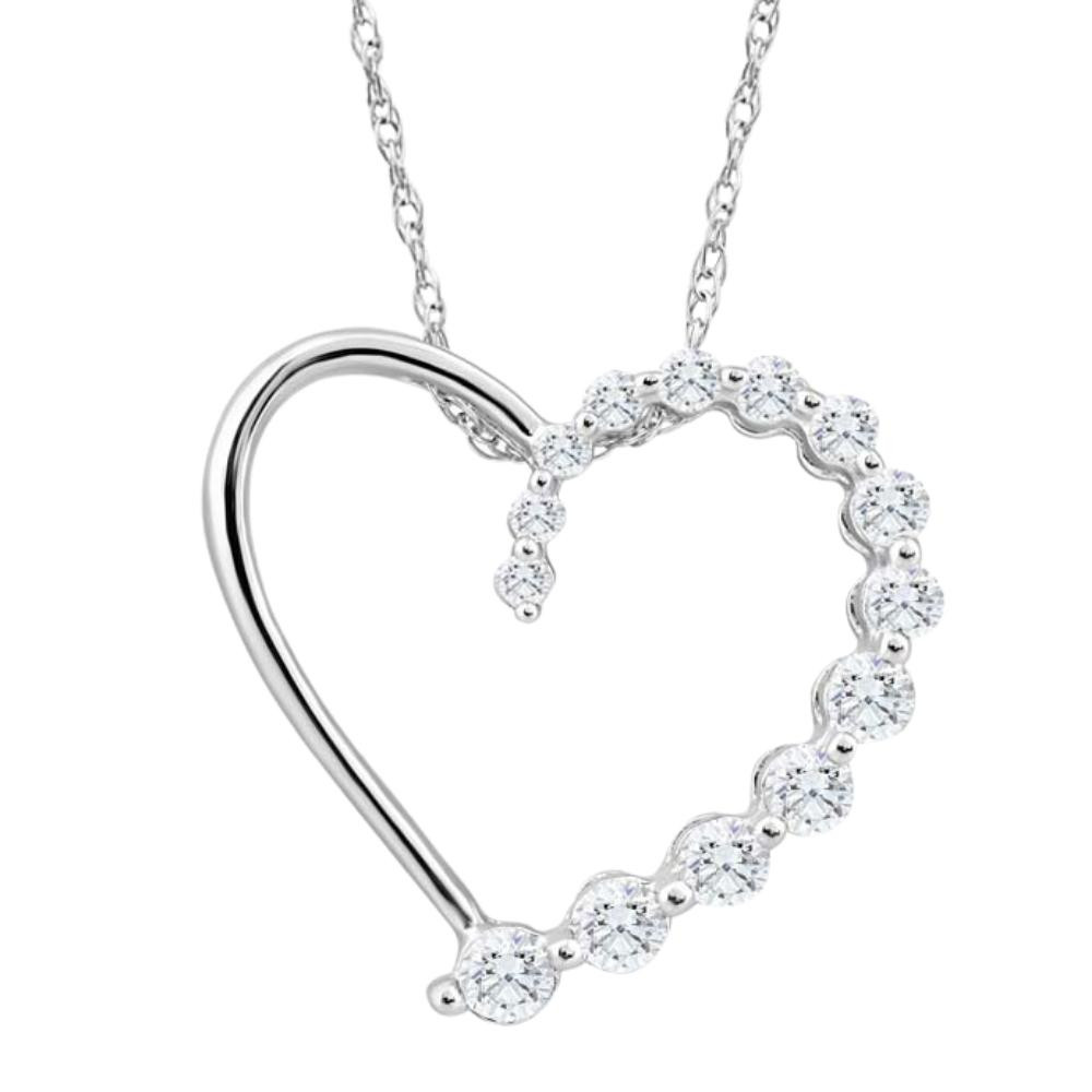 10K White Gold 1/3Ct TW Graduated Diamond Heart Pendant Necklace (G-H, I2-I3)