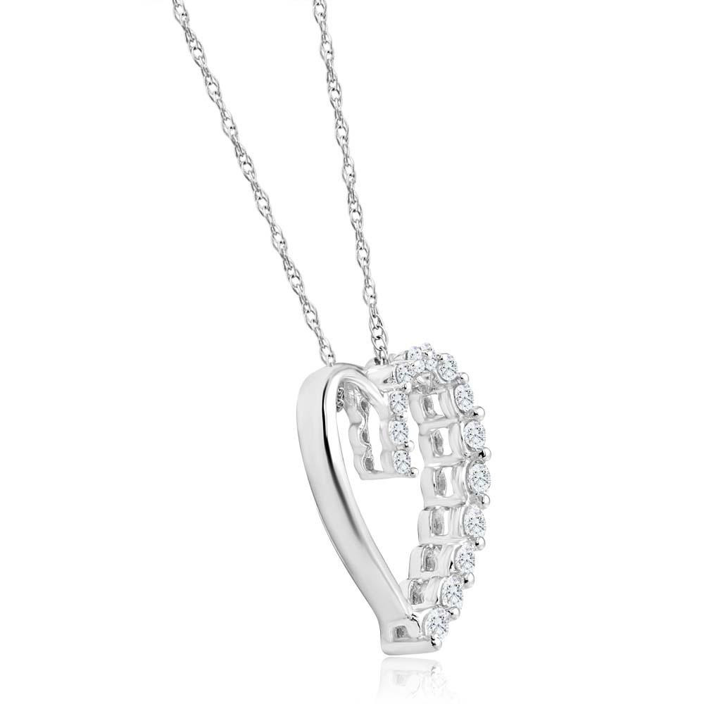 10K White Gold 1/3Ct TW Graduated Diamond Heart Pendant Necklace (G-H, I2-I3)