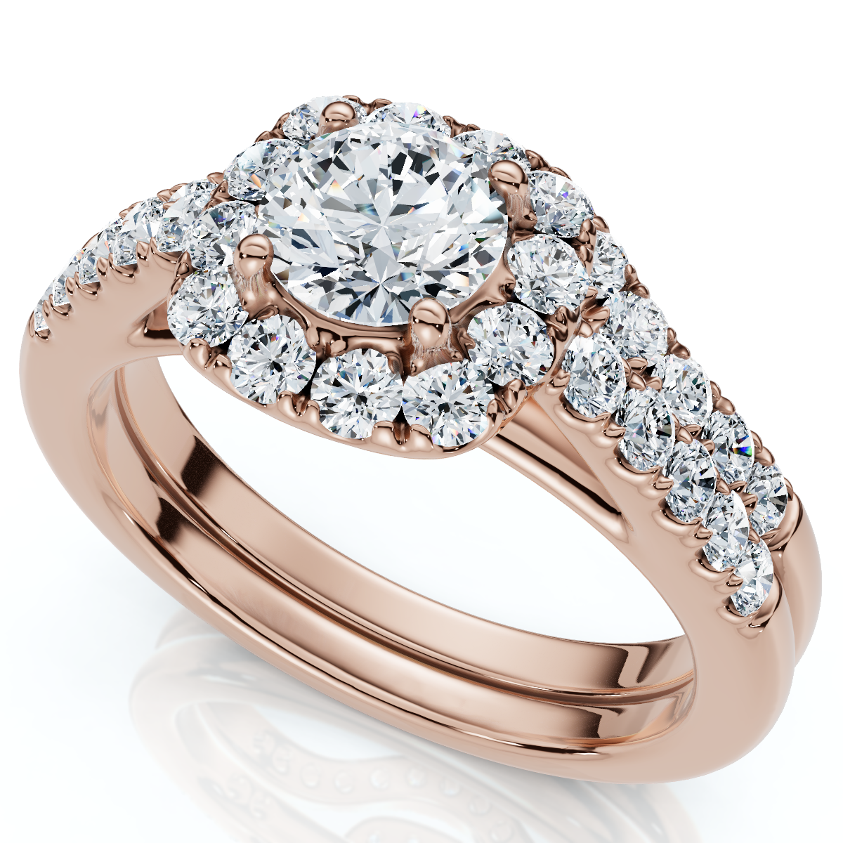 1 1/10Ct Cushion Halo Diamond Engagement Ring & Matching Band Gold/Pt Lab Grown (E-F, VS)