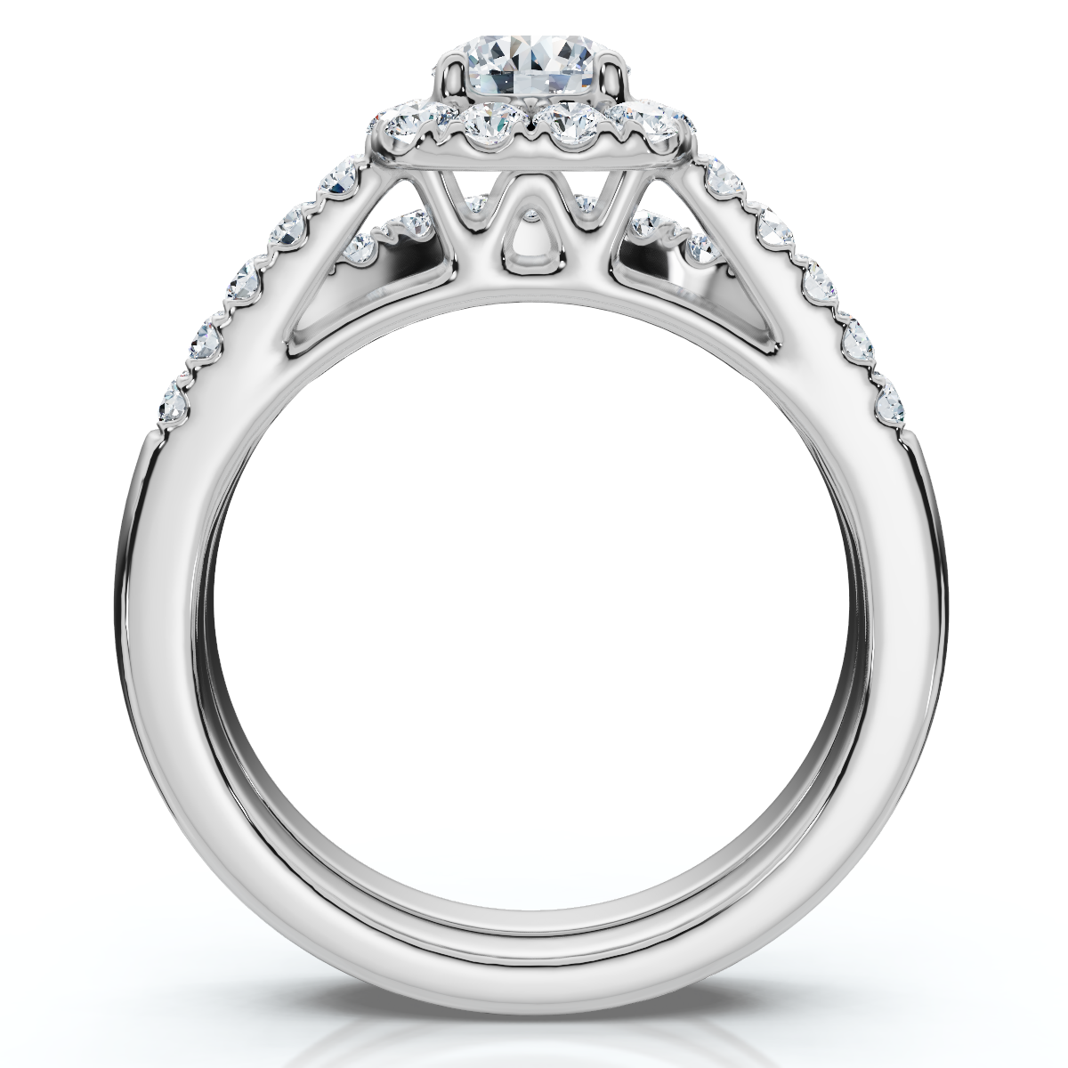 1 1/10Ct Cushion Halo Diamond Engagement Ring & Matching Band Gold/Pt Lab Grown (E-F, VS)