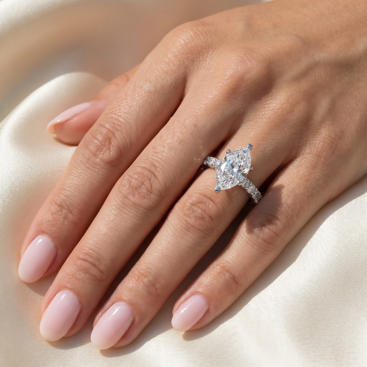 Certified 4.40Ct Marquise Eternity Engagement Ring 14k Gold or Pt Lab Grown (F-G, VS)