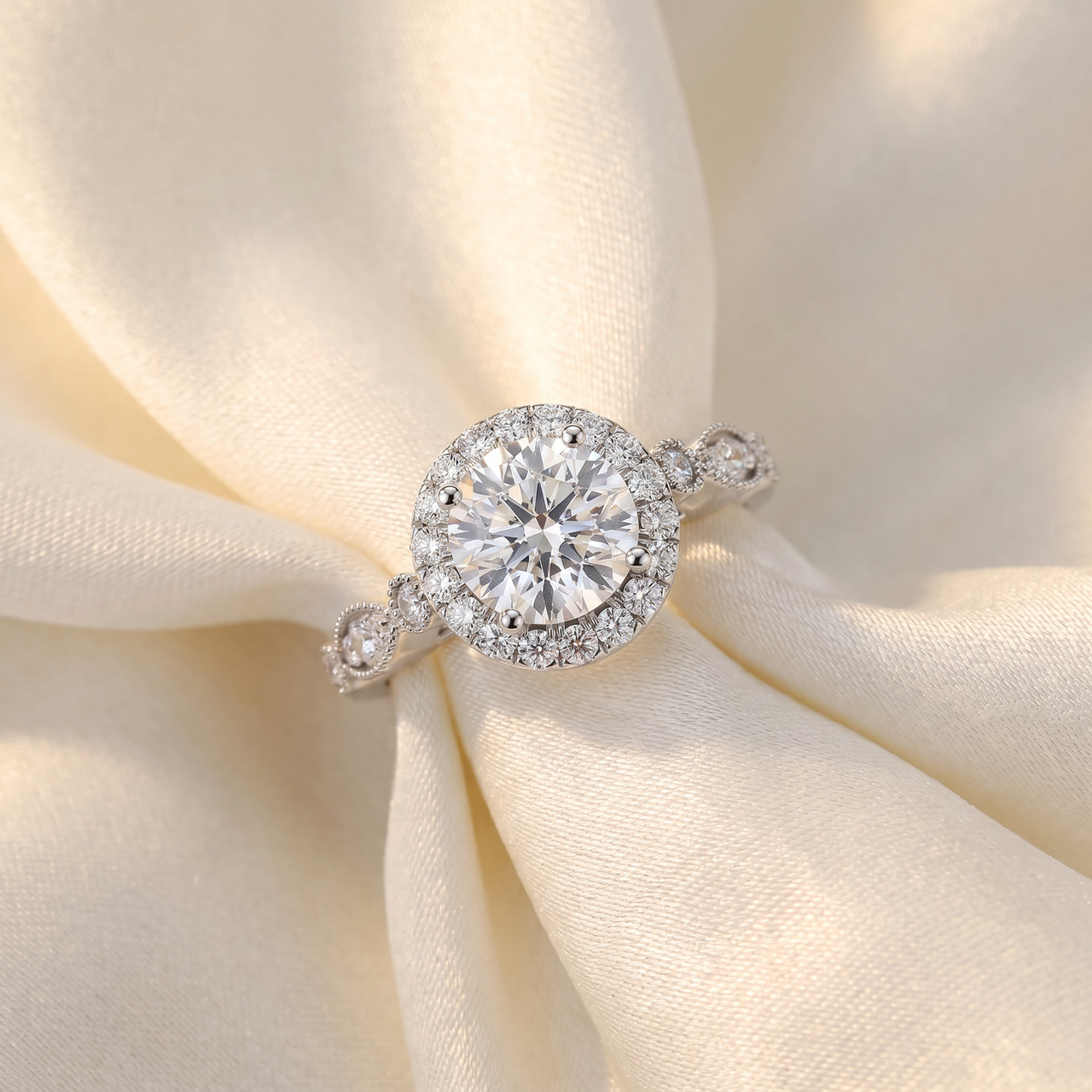 Certified 1 1/3Ct Diamond Round Engagement Ring 14k Gold or Platinum Lab Grown (F-G, VS)