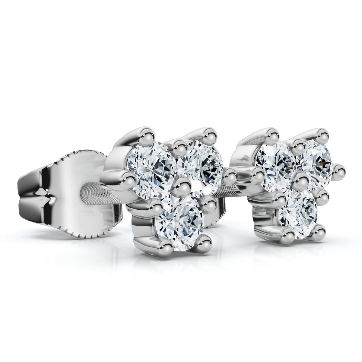 Mini Trio Diamond Studs 14k Gold Lab Grown Women's Earrings (E-F, VS)