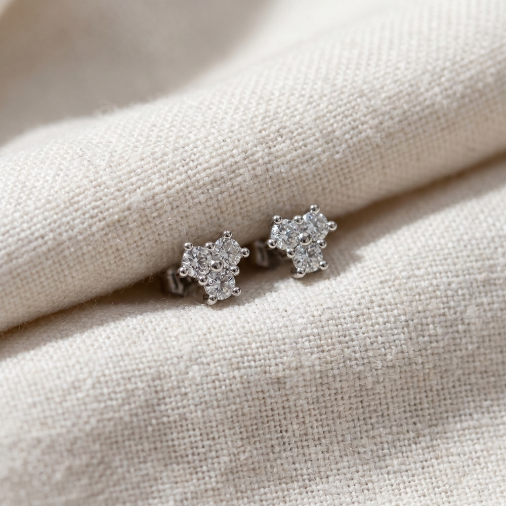 Mini Trio Diamond Studs 14k Gold Lab Grown Women's Earrings (E-F, VS)