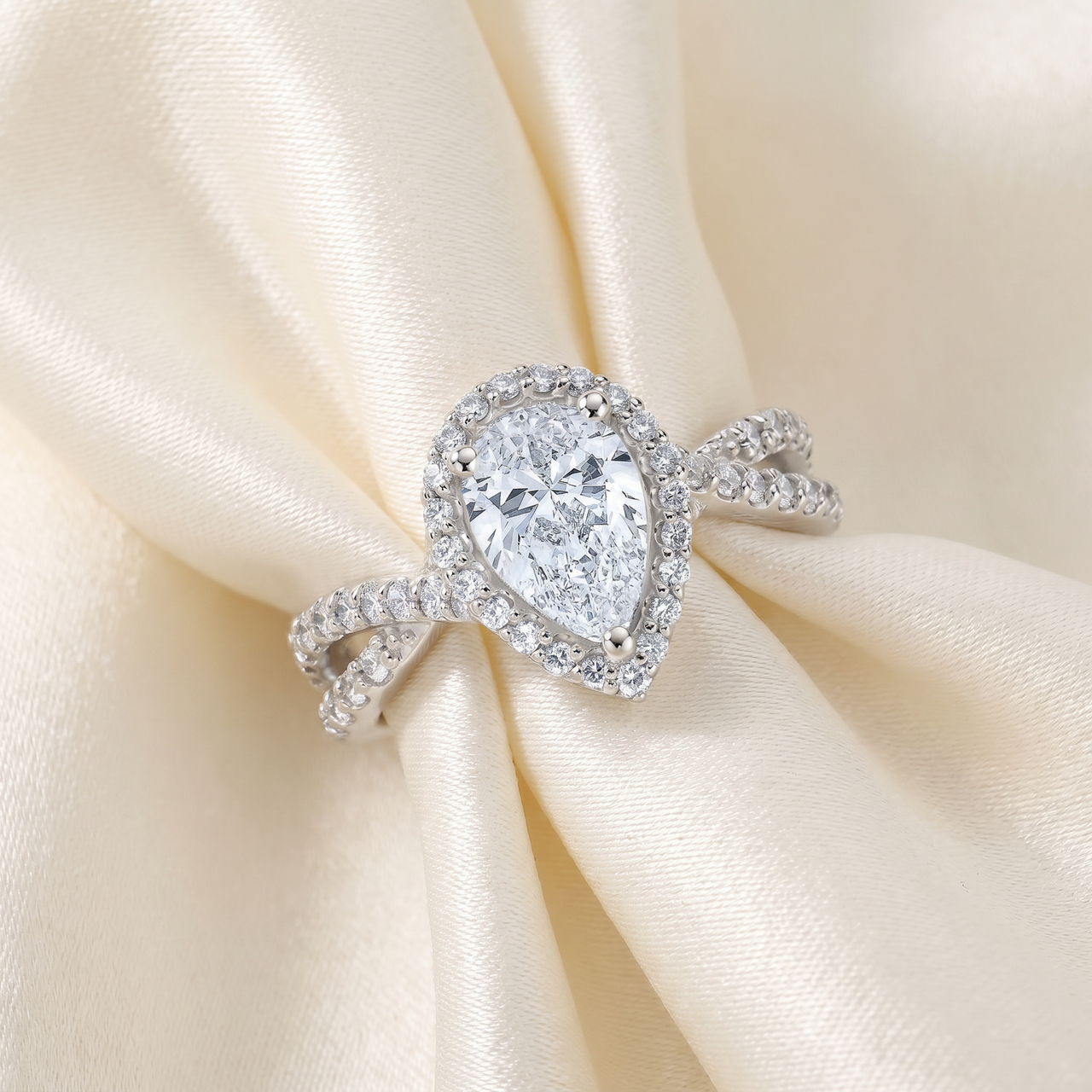 Certified 3Ct Pear Shape Diamond Engagement Ring 14k Gold or Platinum Lab Grown (F-G, VS)