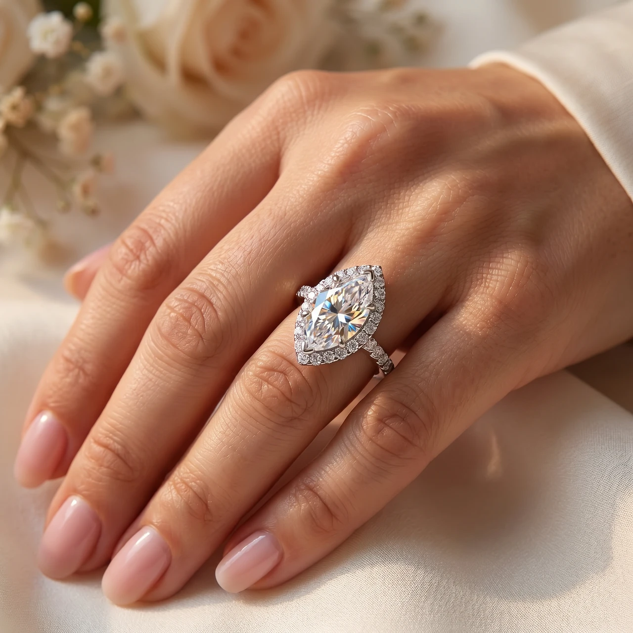 Certified 2.40Ct Marquise Halo Diamond Engagement Ring 14k Gold or Pt Lab Grown (F-G, VS)