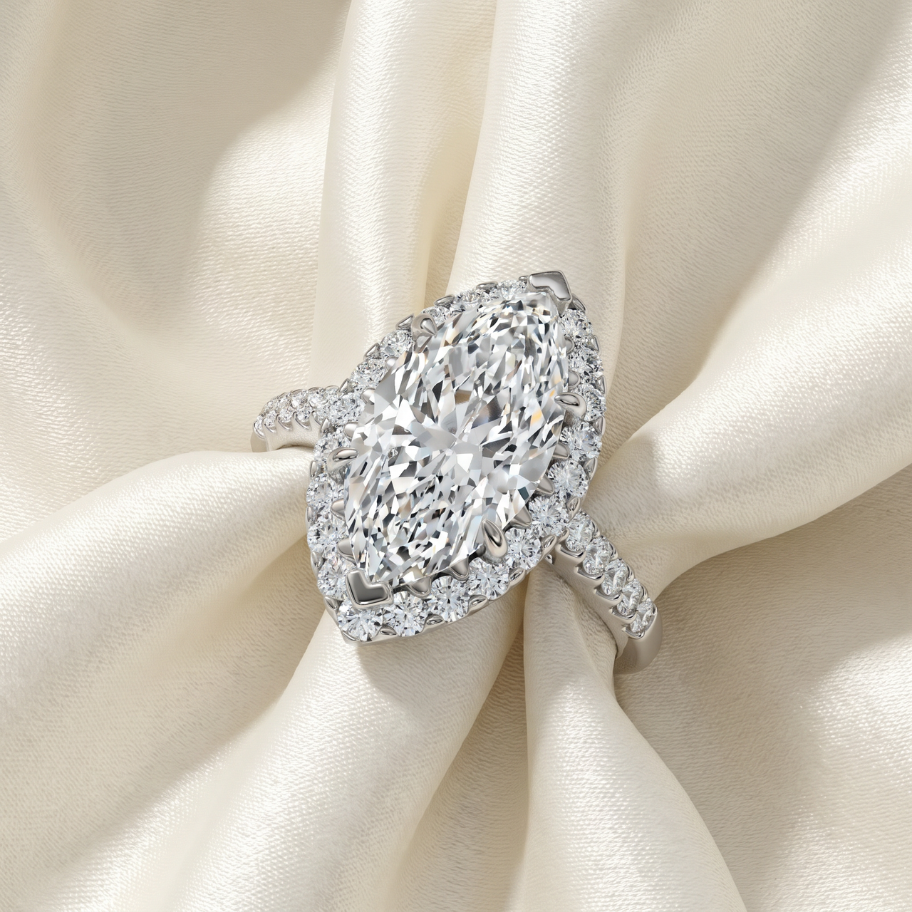 Certified 2.40Ct Marquise Halo Diamond Engagement Ring 14k Gold or Pt Lab Grown (F-G, VS)