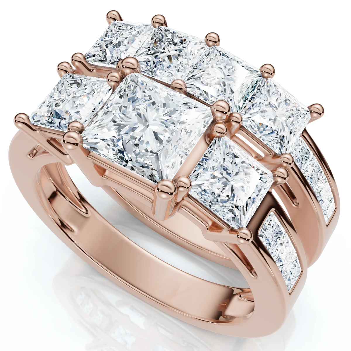 3 1/2Ct Princess Cut Diamond Engagement Ring Set 14k Gold or Platinum Lab Grown (E-F, VS)