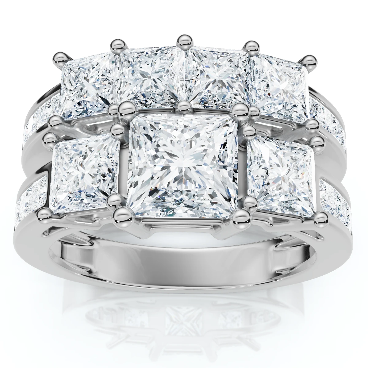 3 1/2Ct Princess Cut Diamond Engagement Ring Set 14k Gold or Platinum Lab Grown (E-F, VS)