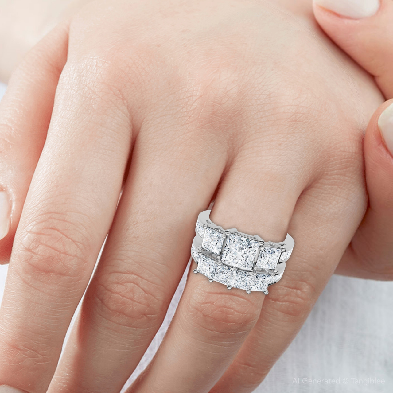 3 1/2Ct Princess Cut Diamond Engagement Ring Set 14k Gold or Platinum Lab Grown (E-F, VS)