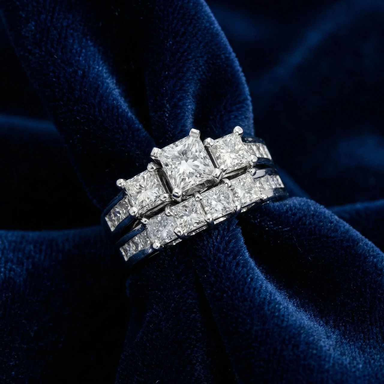 3 1/2Ct Princess Cut Diamond Engagement Ring Set 14k Gold or Platinum Lab Grown (E-F, VS)