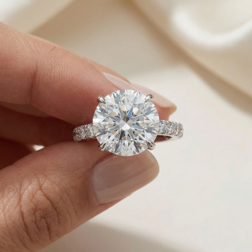 Certified 7Ct Diamond Hidden Halo Engagement Side Halo Ring Lab Grown (G-H, VS)