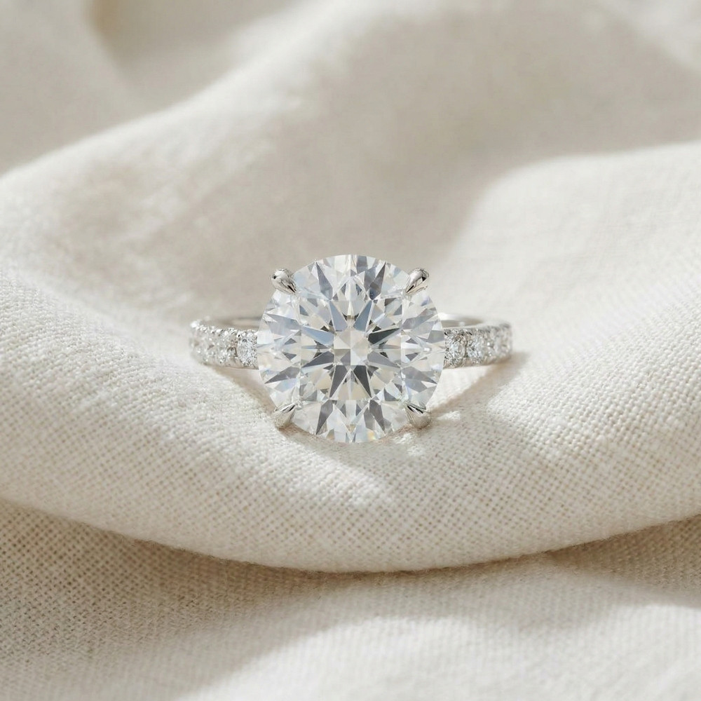 Certified 7Ct Diamond Hidden Halo Engagement Side Halo Ring Lab Grown (G-H, VS)