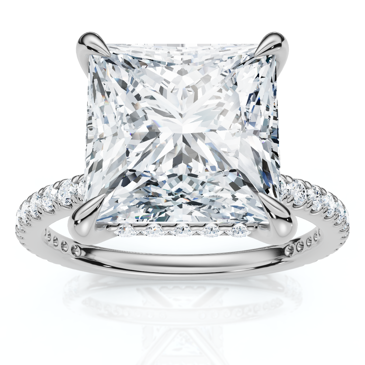 Certified 4 1/3Ct Princess Cut Hidden Halo Engagement Ring 14k Gold/Pt Lab Grown (F-G, VS)