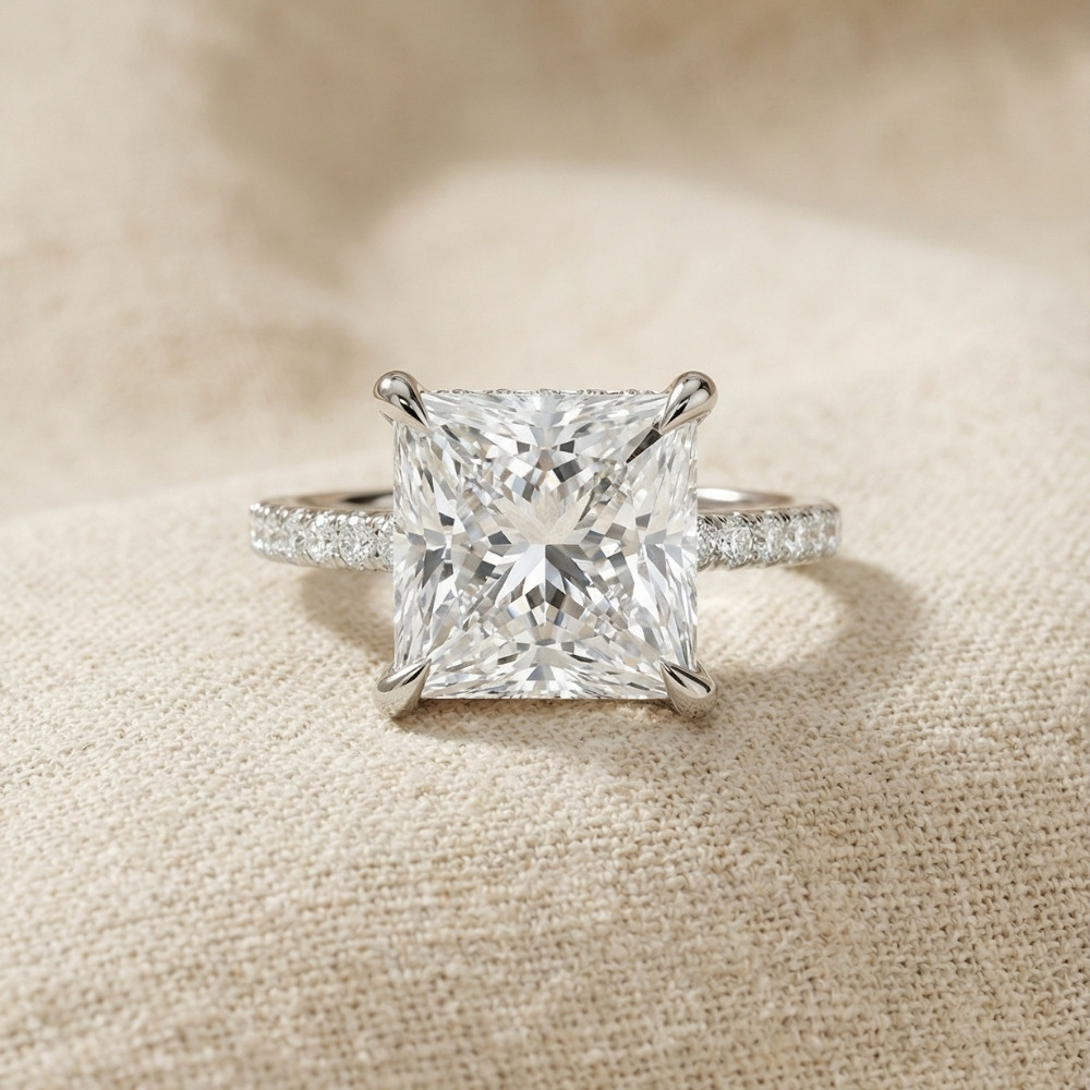 Certified 4 1/3Ct Princess Cut Hidden Halo Engagement Ring 14k Gold/Pt Lab Grown (F-G, VS)