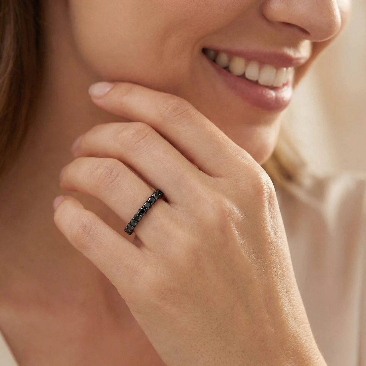 1 1/2ct Treated Black Diamond Eternity Ring 14K Black Gold (Black, )