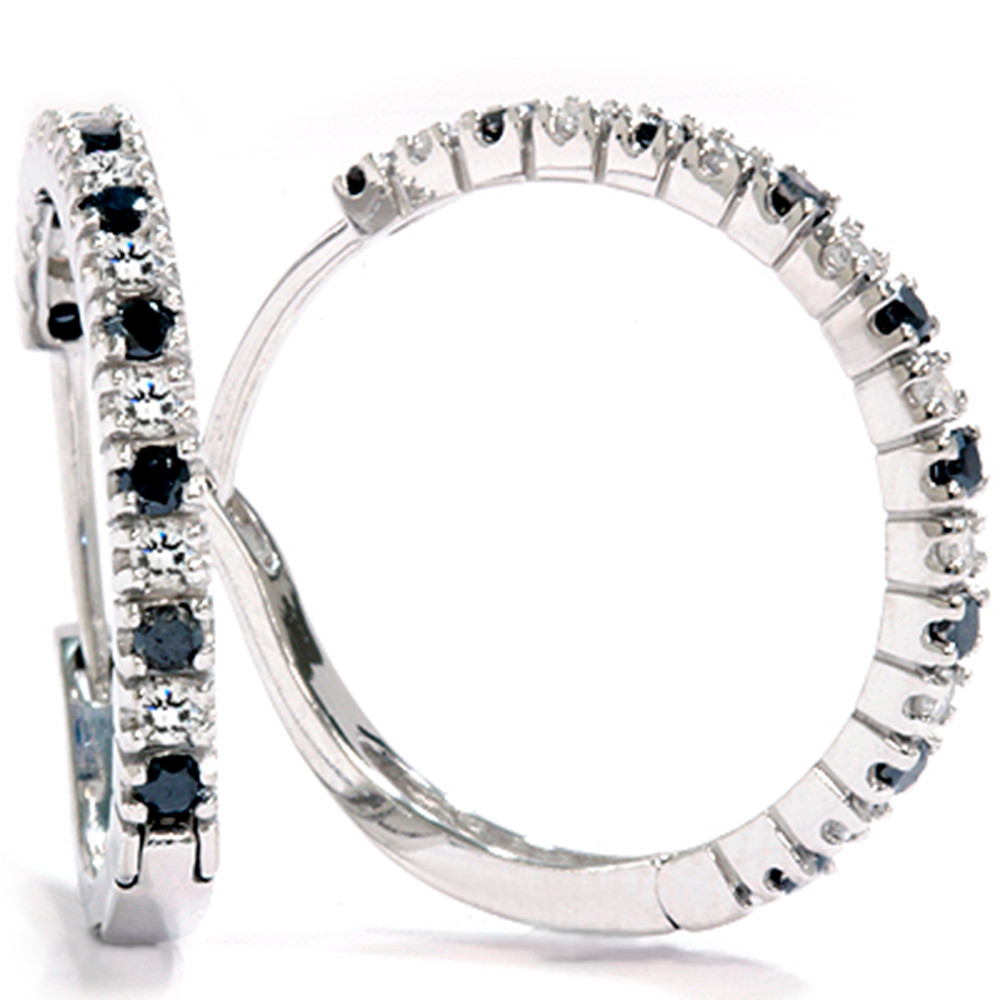 1/2ct Black & White Diamond Hoops 14K White Gold (G-H, I2-I3)