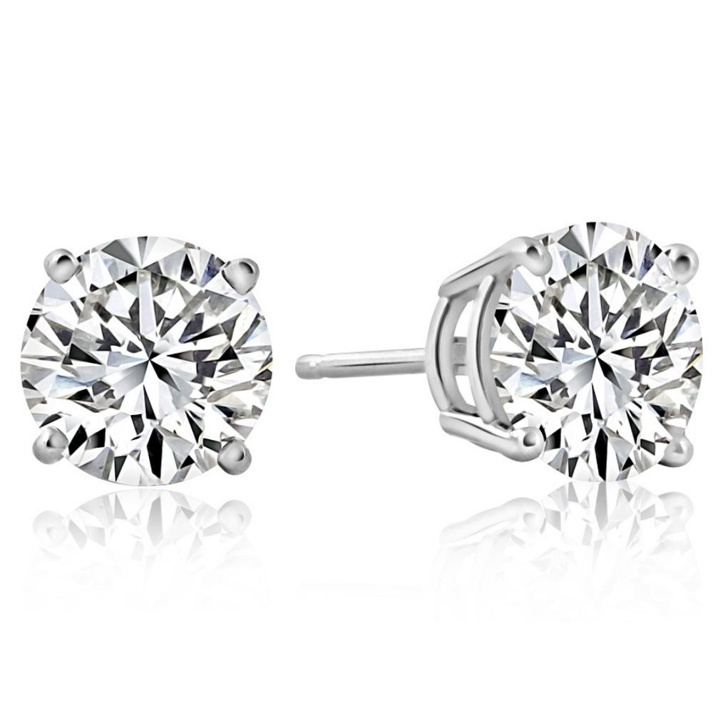 2 1/4 Ct T.W. Round Cut Diamond Studs Lab Grown 14k White Gold (E-F, VS)