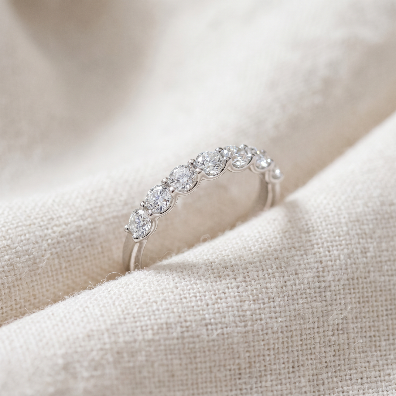 1Ct TW Diamond U Prong 7-Stone Wedding Ring 14k Gold or Platinum Lab Grown (E-F, VS)