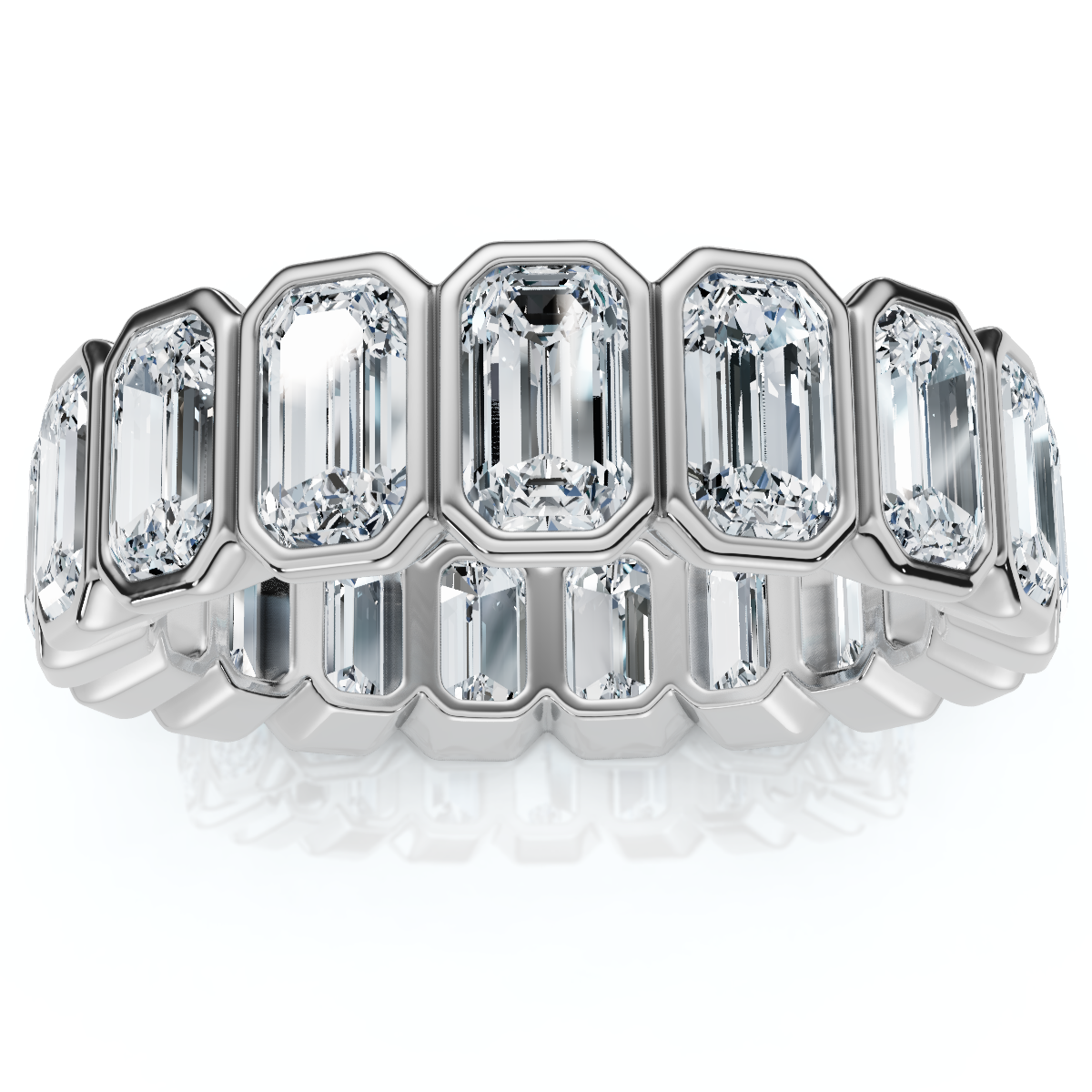 5Ct Emerald Cut Bezel Eternity Wedding Ring 14k Gold Lab Grown (E-F, VS)